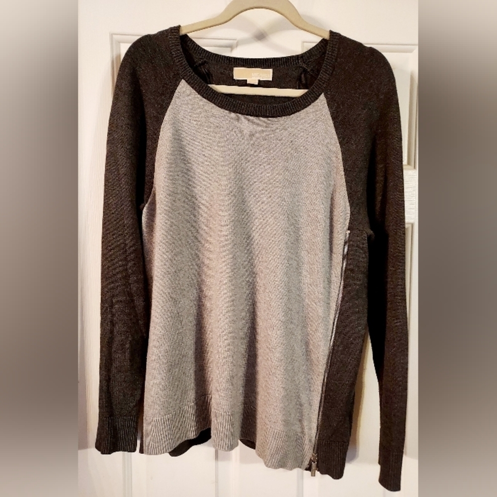 Michael Michael Kors Men's Two Tone Long Sleeve Sweater With Zipper Detail On...